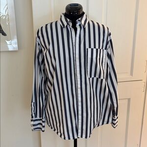 a new day Women's Black and White Striped Button Down Shirt